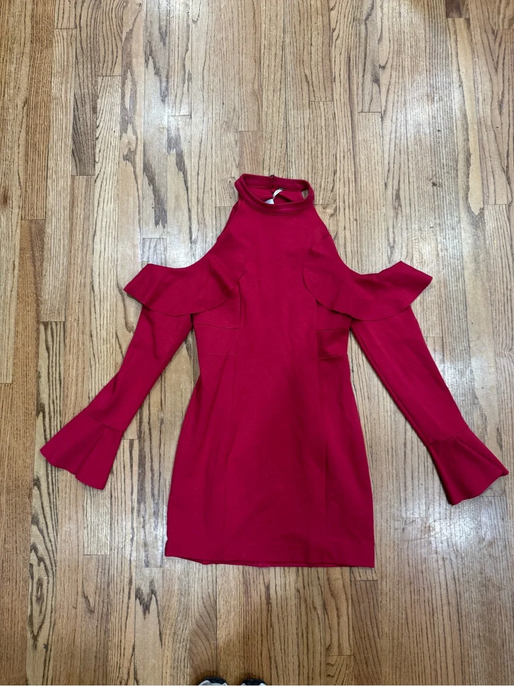 Free People Cold-Shoulder Red Bodycon Dress with High Neck Medium